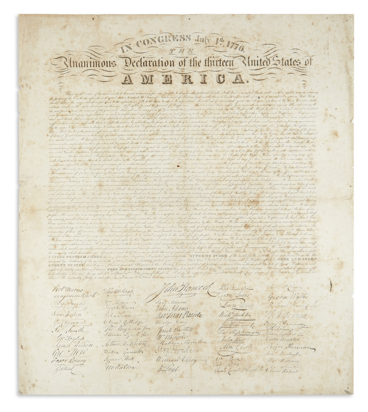 (DECLARATION OF INDEPENDENCE.) In Congress July 4th. 1776. The Unanimous Declaration of the Thirteen United States of America.
